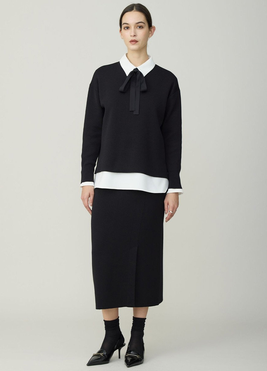 精紡棉柔挺開叉針織裙